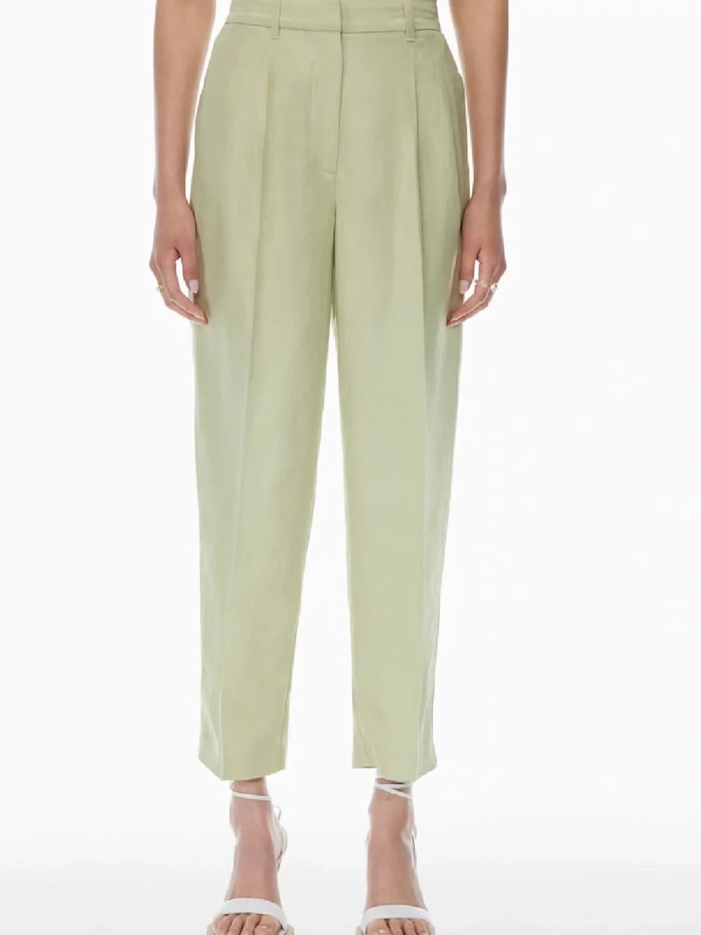 Aritzia Wilfred Carrot Pant Pastel Sage Green Linen TENCEL High Rise Trouser 4